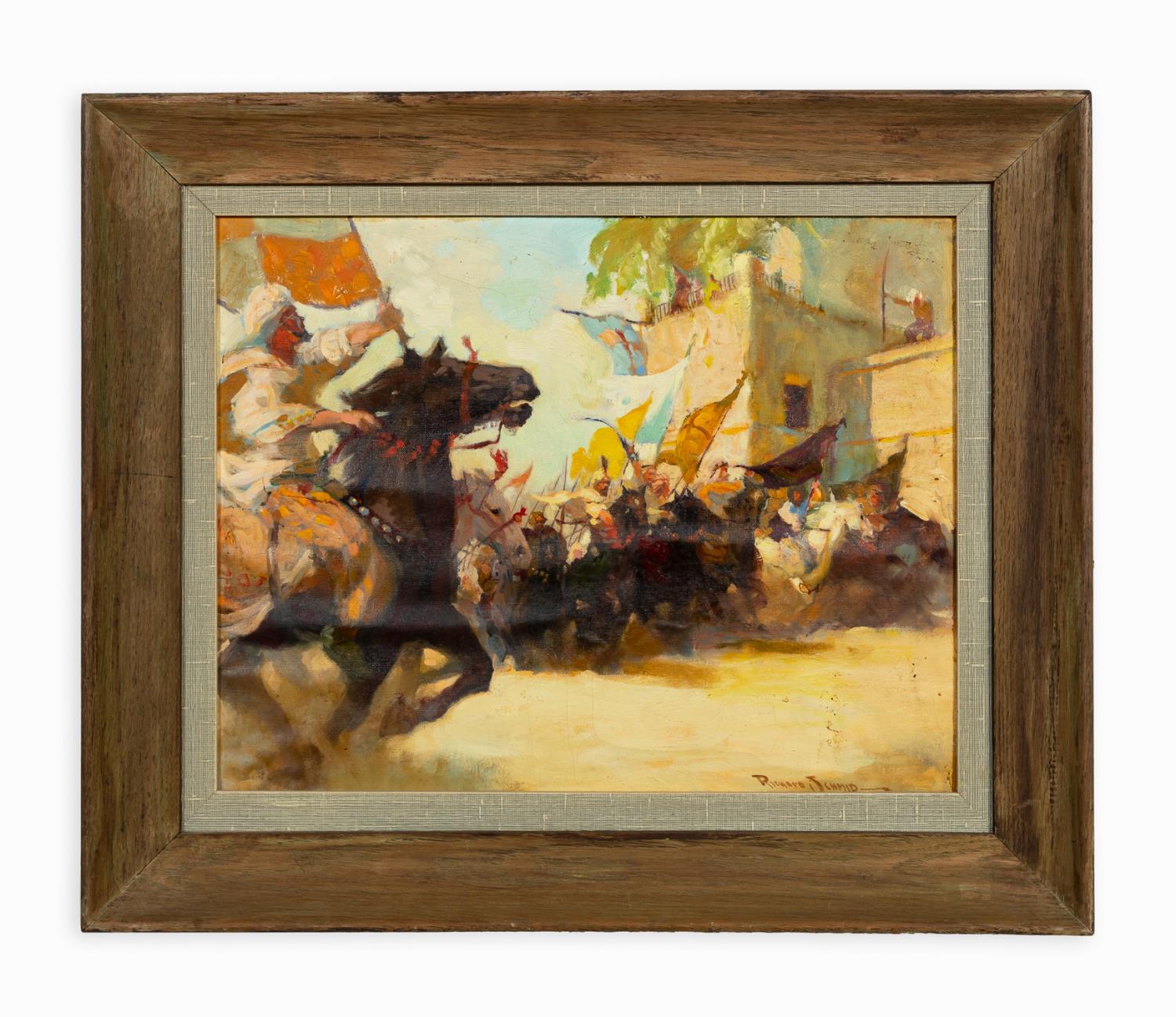 Appraisal: ORIENTALIST HORSE RACE O C SIGNED American School th century