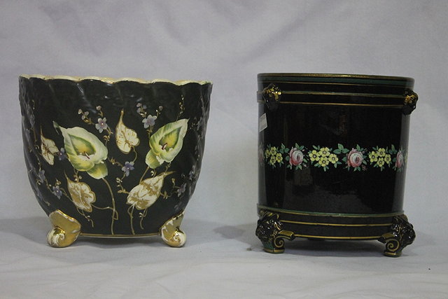 Appraisal: A JACKFIELD CYLINDRICAL JARDINIERE with enamel floral band cm high