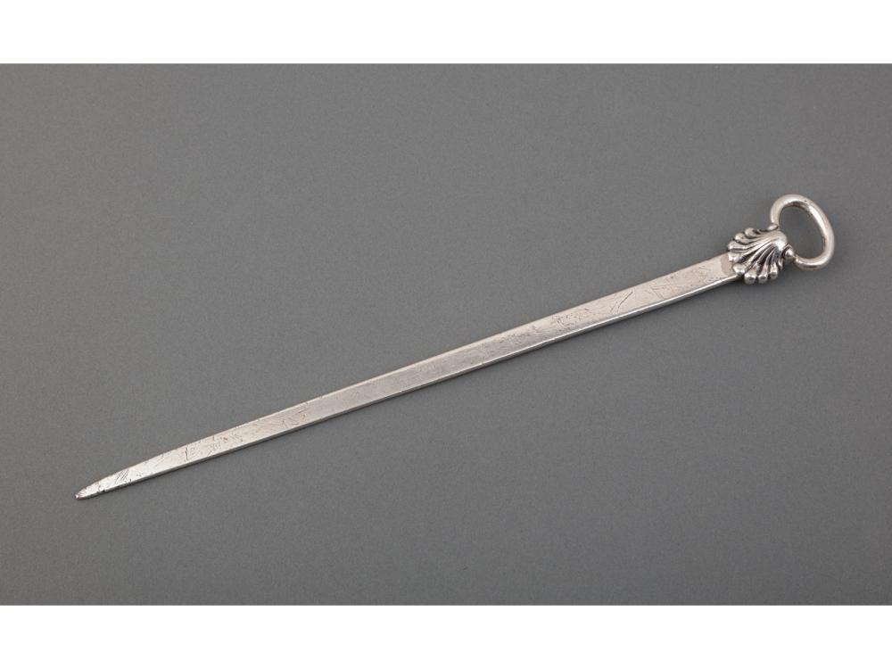 Appraisal: George II Sterling Silver Meat Skewer London shell and loop