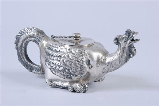 Appraisal: FRENCH SILVER FIGURAL TEAPOT hallmarks crown over A crown over