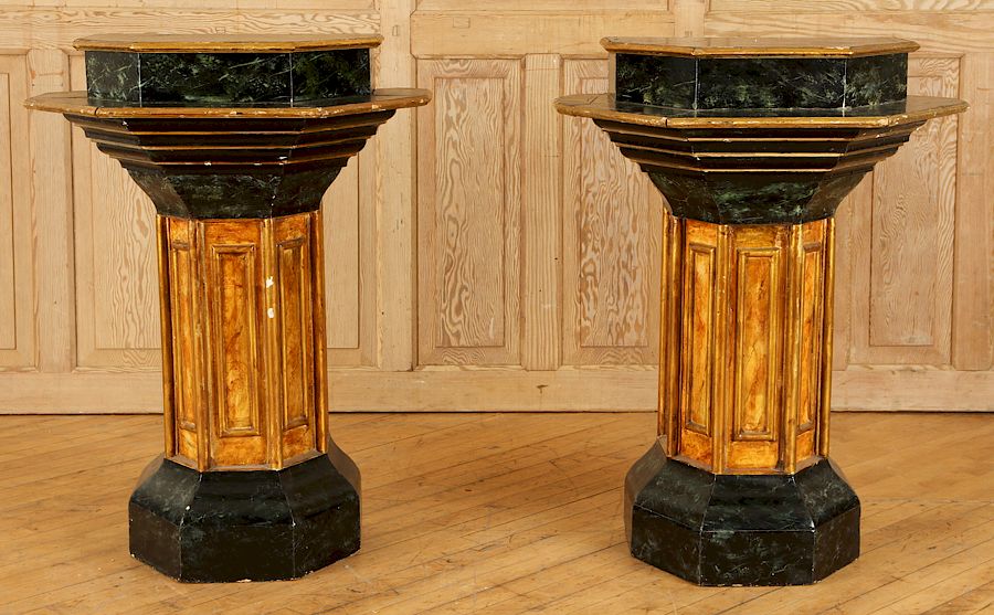 Appraisal: PAIR CONTINENTAL FAUX PAINTED PEDESTALS C A pair of Continental