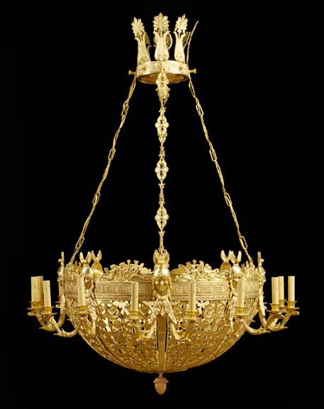 Appraisal: Monumental French Reticulated Gilt-Brass Sixteen-Light Chandelier first quarter th century