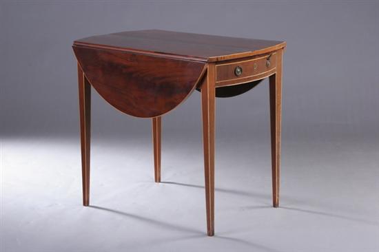 Appraisal: ENGLISH REGENCY FLAME MAHOGANY PEMBROKE TABLE th century satinwood inlays