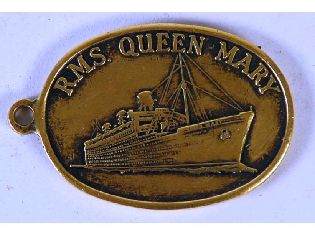 Appraisal: BRONZE OVAL MEDALLION INSCRIBED 'R M S QUEEN MARY' with