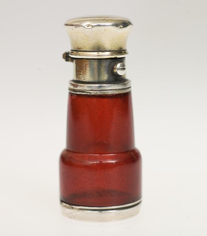 Appraisal: VICTORIAN SILVER-MOUNTED CRANBERRY GLASS SCENT BOTTLE probably Sampson Mordan Co