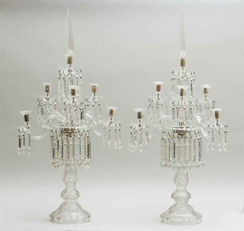 Appraisal: PAIR OF BACCARAT CUT-GLASS SIX-LIGHT CANDELABRA x in Property from