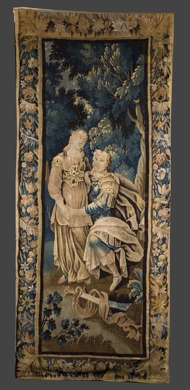 Appraisal: French Aubusson tapestry panel titled Soldat et Campagne th century