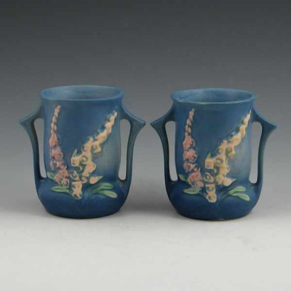 Appraisal: Two blue Roseville Foxglove vases Both marked Roseville USA -