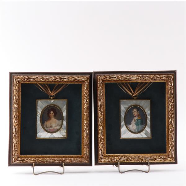 Appraisal: Pair of hand painted French portrait miniatures on ivory of