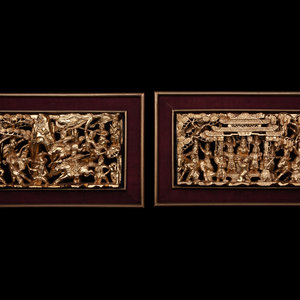 Appraisal: A Pair of Chinese Gilt and Red Lacquered Wood Panels