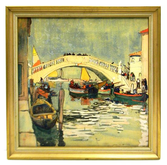 Appraisal: Jane Peterson American - watercolor on board White Bridge Venice