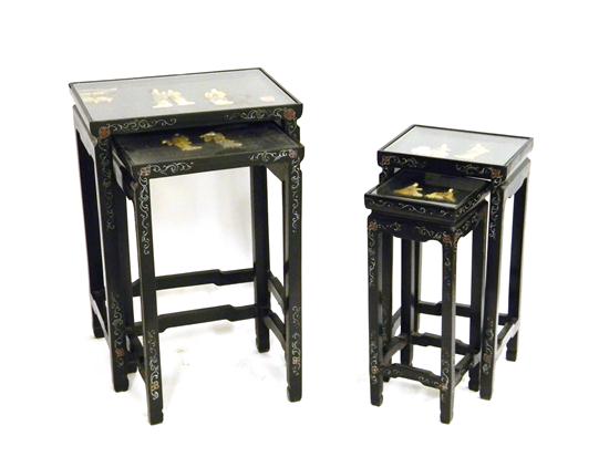 Appraisal: Four Chinese lacquered nesting tables tops with polychromatic figural bas