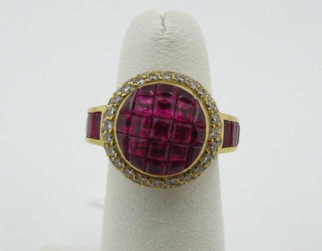 Appraisal: K Yellow Gold ring with invisible set ruby pave diamonds