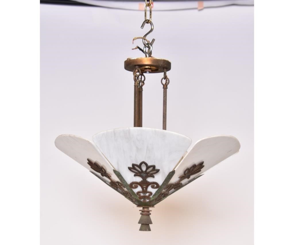 Appraisal: Continental Art Deco brass and metal -light chandelier with milk