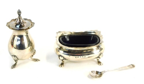 Appraisal: A George V and later silver cruet set comprising pepper