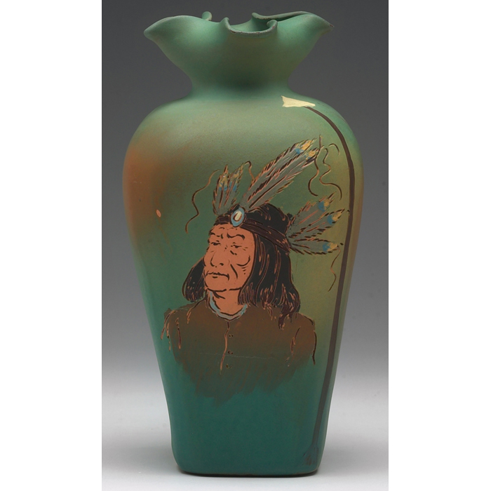 Appraisal: Weller Dickensware vase incised and painted portrait of a Native