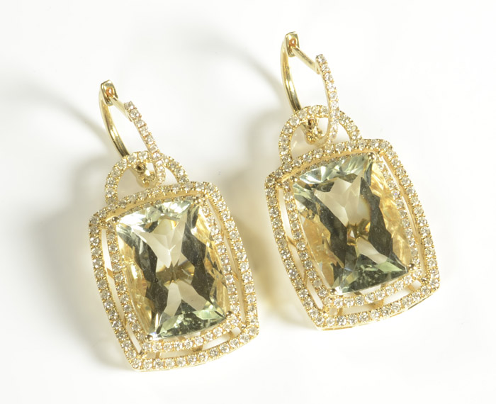 Appraisal: PAIR OF GREENED AMETHYST EARRINGS each k yellow gold with