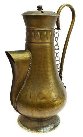 Appraisal: Large brass ewer pierced lid with knopped finial scrolled handle