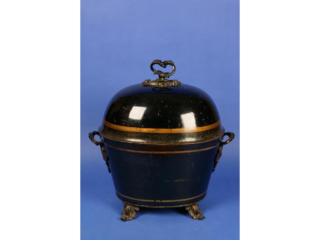 Appraisal: A LATE REGENCY TOLE PEINTE COAL SCUTTLE with a black