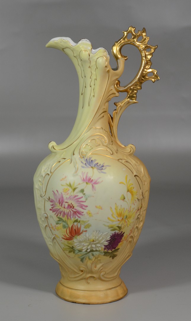 Appraisal: Robert Hanke Porcelain Factory ewer painted with flowers gilt handle