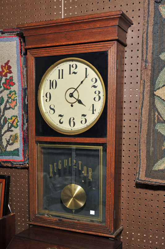 Appraisal: REGULATOR WALL CLOCK Eight day clock with glazed and stenciled