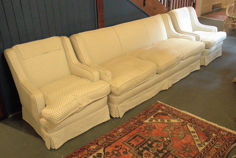 Appraisal: FABRIC UPHOLSTERED THREE SEATER LOUNGE WITH TWO MATCHING ARMCHAIRS