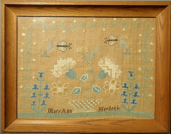 Appraisal: - Silk on linen sampler wrought by Mary Ann Heydrick