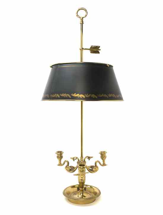 Appraisal: An Empire Style Three-Light Bouillotte Lamp having swan form candle