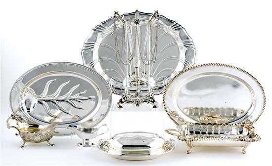 Appraisal: Silverplate serving trays and dishes English asparagus serving dish H