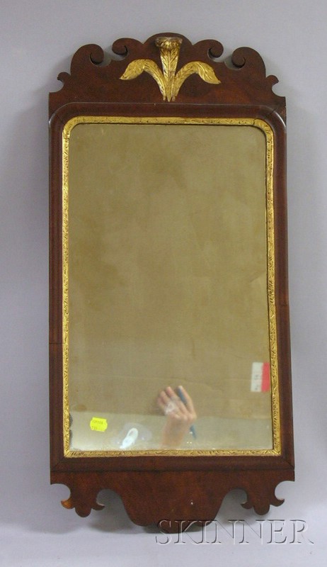 Appraisal: Chippendale Parcel-gilt Mahogany Veneer Mirror lg in Replaced glass veneer