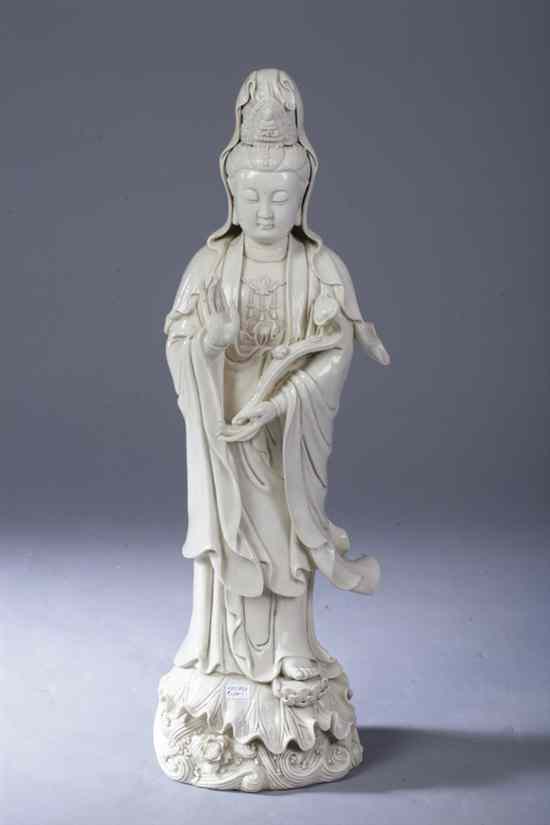 Appraisal: LARGE CHINESE BLANC-DE-CHINE PORCELAIN FIGURE OF GUANYIN Impressed maker's mark