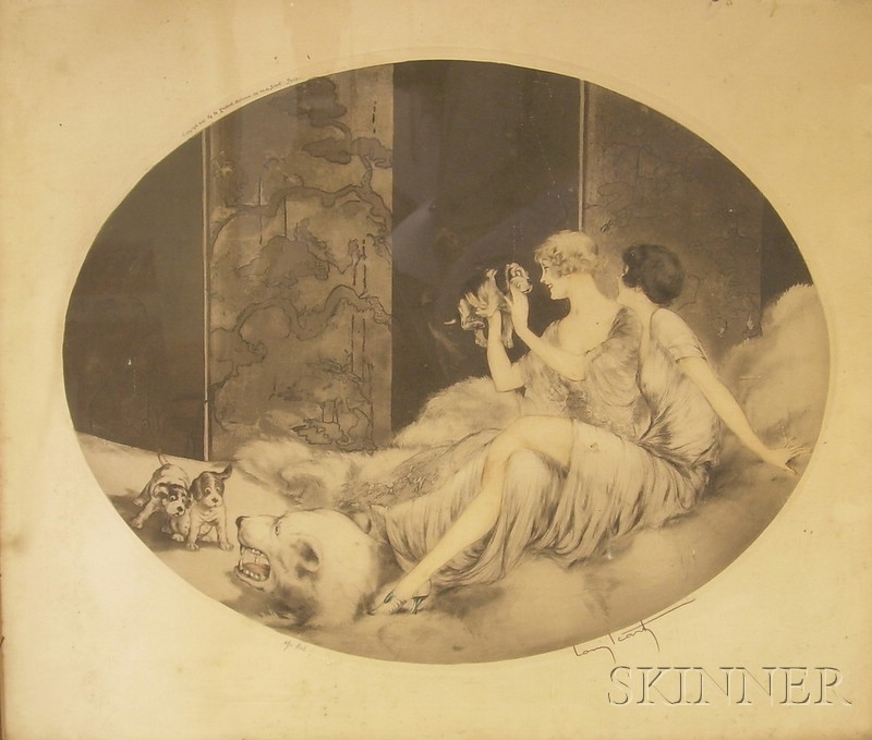 Appraisal: Louis Icart French - Petits Chiens Signed Louis Icart in