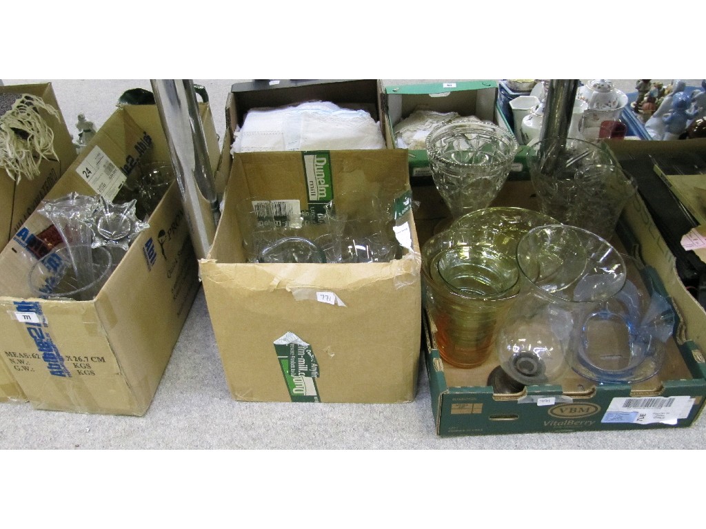 Appraisal: Lot comprising three boxes of assorted glasswares - beakers vases