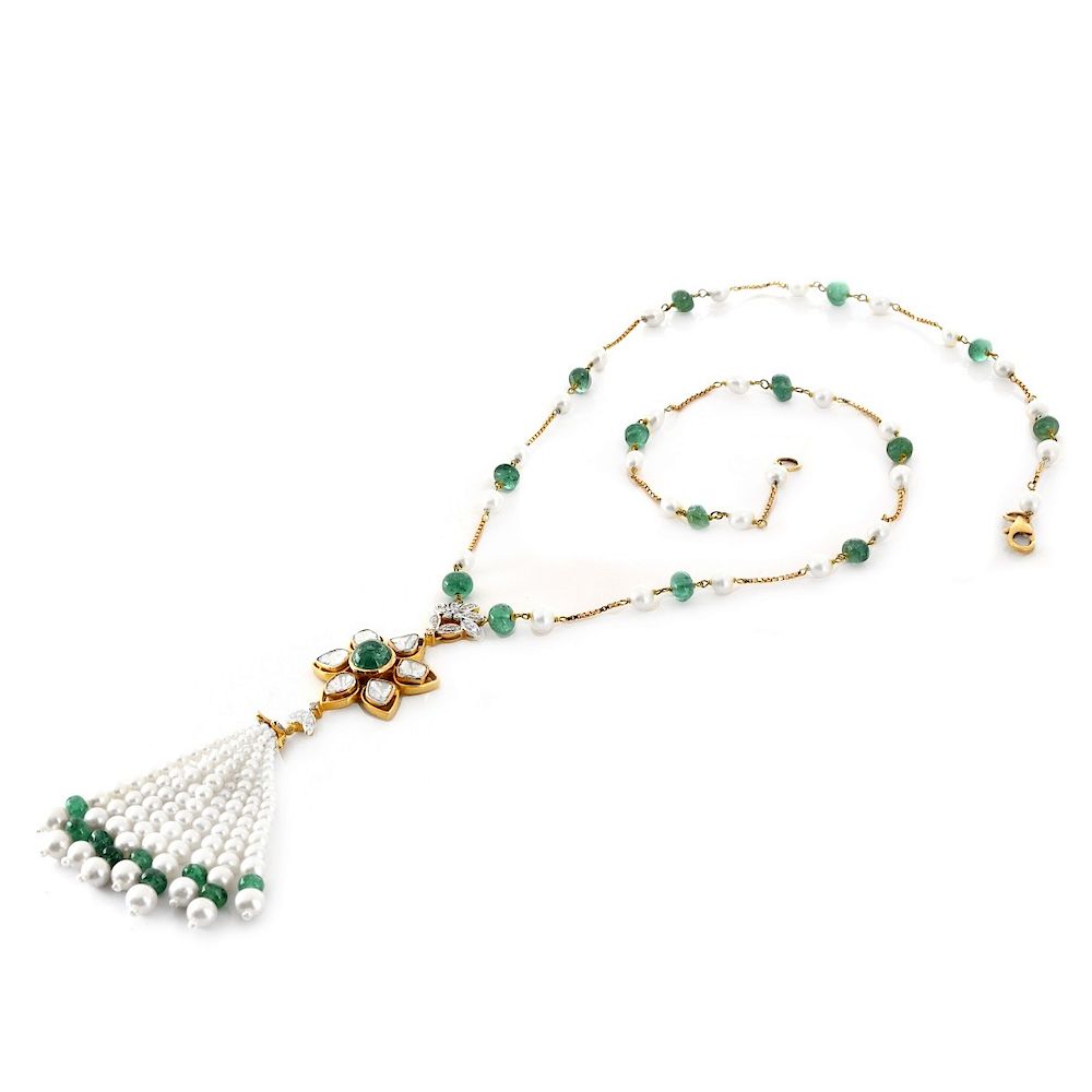 Appraisal: Diamond Emerald Pearl and K Necklace Vintage Approx Carat Rose