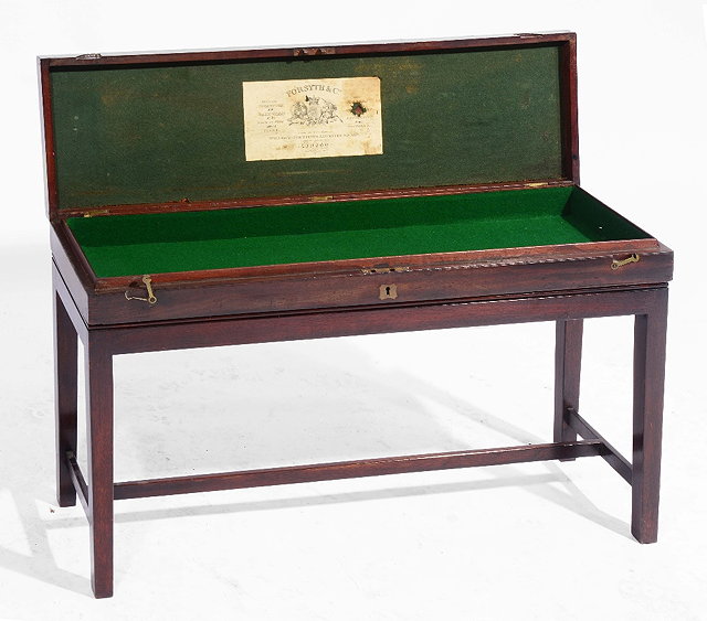 Appraisal: A GEORGE III MAHOGANY GUN CASE with inset brass ring