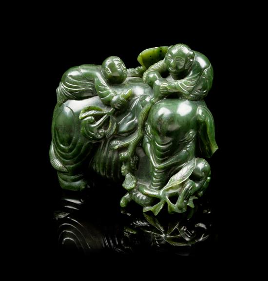 Appraisal: Sale Lot A Spinach Jade Carving depicting two children cleaning