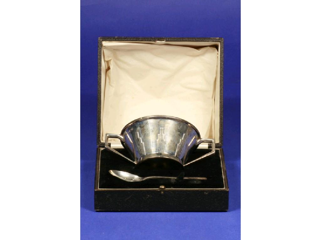 Appraisal: AN ART DECO CHRISTENING SET comprising bowl and spoon the