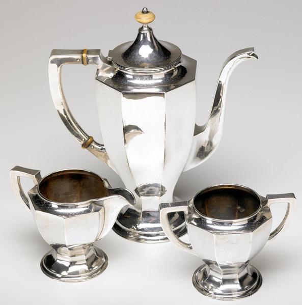 Appraisal: KALO Hammered sterling faceted coffee set with tall pot creamer