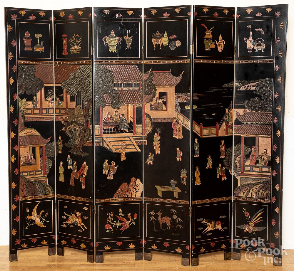 Appraisal: Chinese lacquer folding screen Chinese lacquer folding screen x Condition