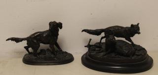 Appraisal: MENE P J Bronze Sculptures Foxes Pointer Bronzes with brown