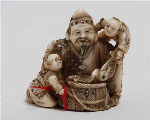 Appraisal: OKIMONO Japan Meiji-period H cm Ivory with inlay of mother