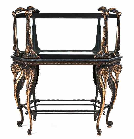 Appraisal: A Patinated and Gilt Bronze Aquarium on Stand having an