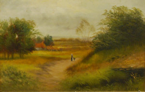 Appraisal: A Anson - Figures walking along a country track oil