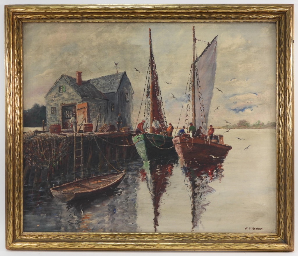 Appraisal: W H GODFREY NEW ENGLAND DOCK PAINTING United States th