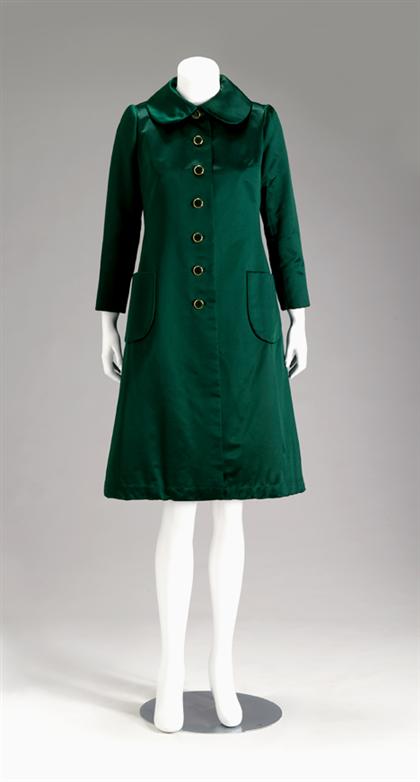 Appraisal: Hunter green silk satin Christian Dior coat Fitted demure lady-like