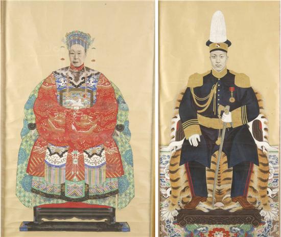 Appraisal: ANONYMOUS Chinese early th century ANCESTOR PORTRAITS two ink and