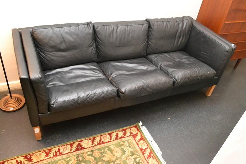 Appraisal: A DANISH THREE SEAT BLACK LEATHER SOFA A DANISH THREE