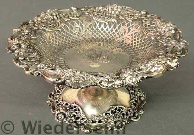 Appraisal: Sterling silver compote candy dish with classical floral border h