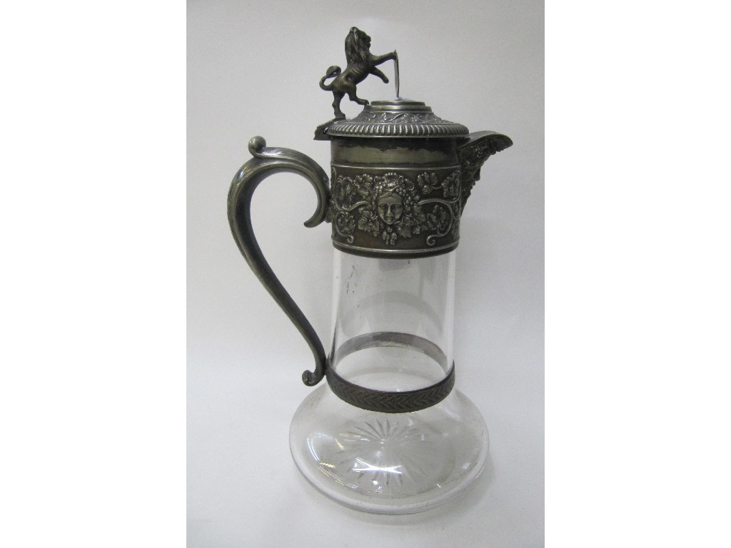 Appraisal: EP and glass claret jug with lion finial