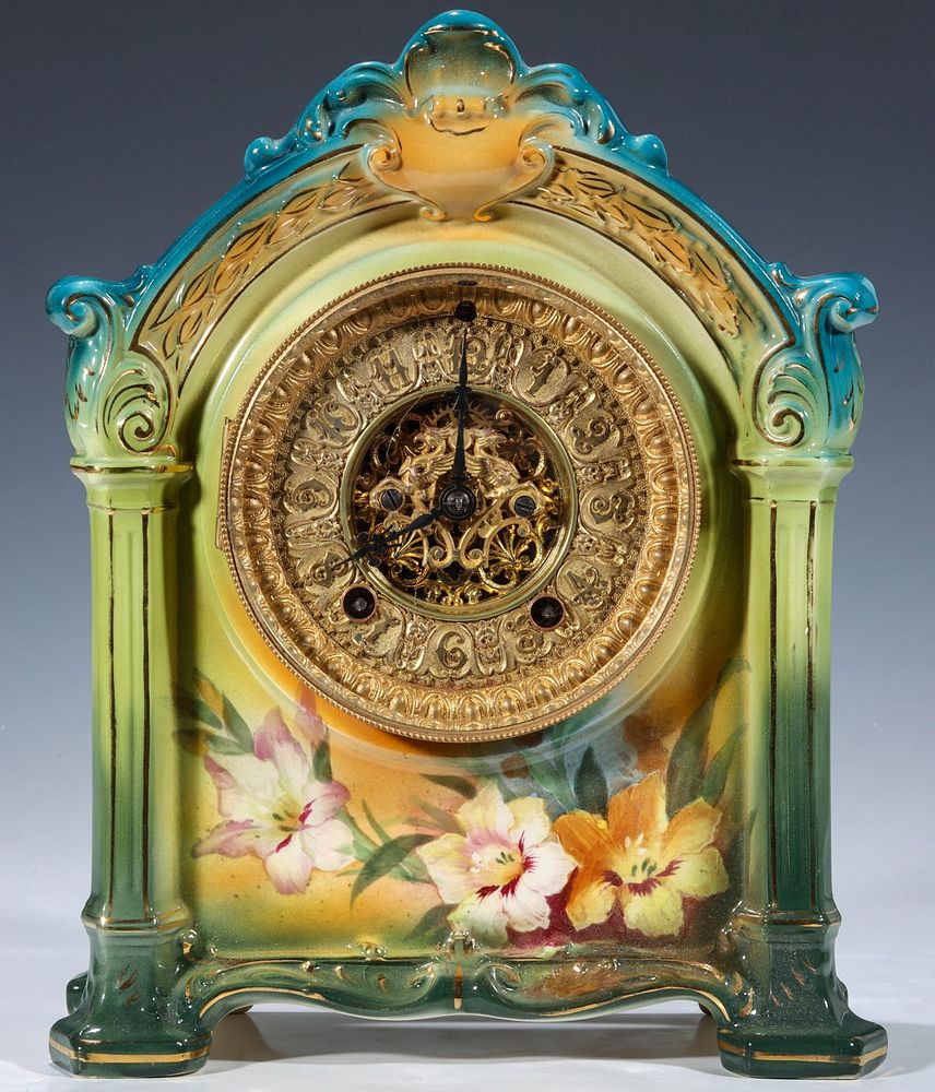 Appraisal: ANSONIA LA SAVOIE CHINA CLOCK WITH EXCEPTIONAL DIAL The ornate